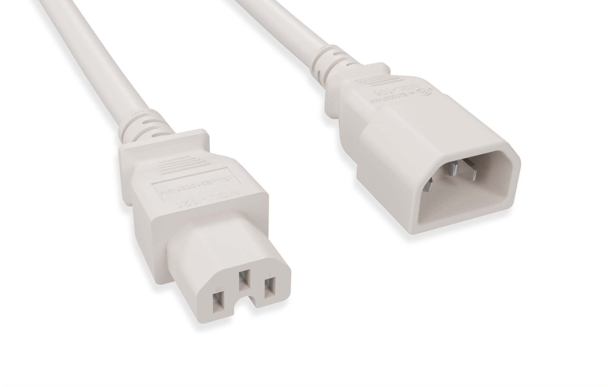 14 AWG White C15 / C14 Power Cord