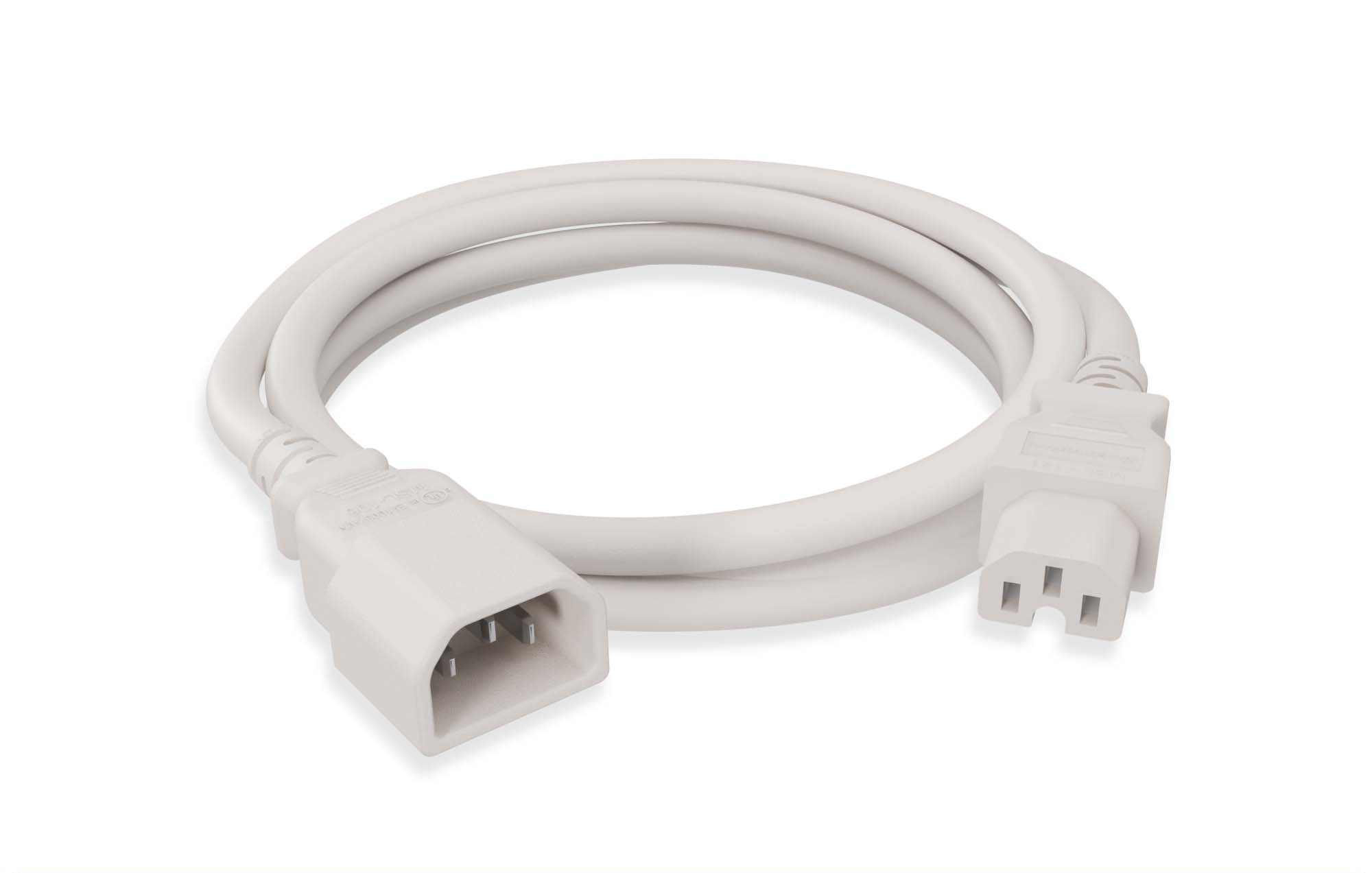 14 AWG White C15 / C14 Power Cord - Image 2