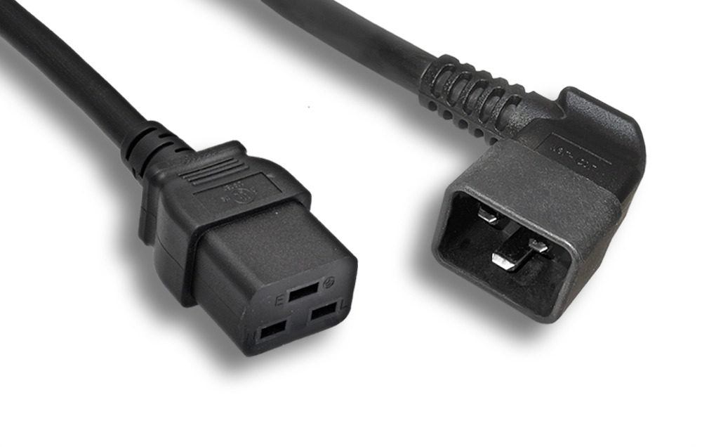 12 AWG Black C19 / Left Angled C20 Universal Jumper Power Cord