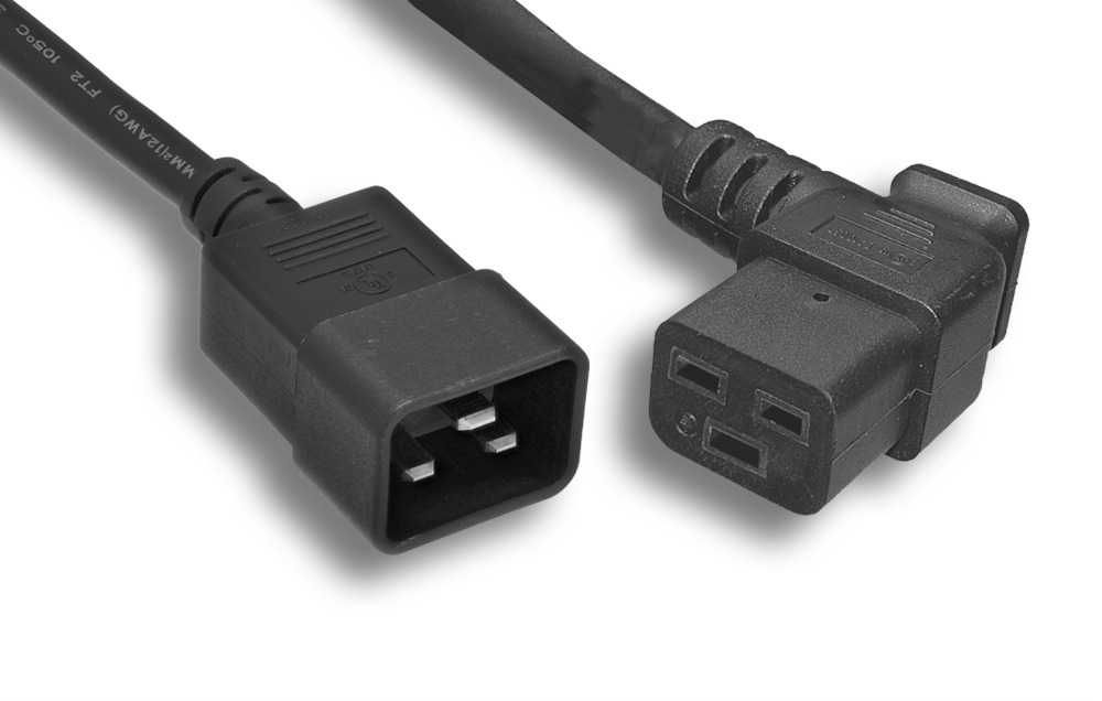 12 AWG Black Left Angled C19 / C20 Universal Jumper Power Cord