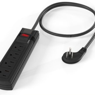 Portable 4 Outlets Power Strip with Surge Protector, 45 Degree Thin Plug, Black