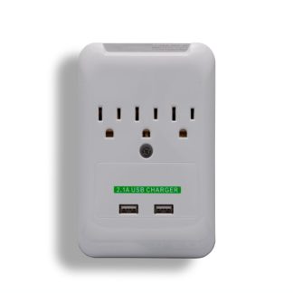 3 Outlet Wall Tap Power Surge Protector with 2 USB Ports