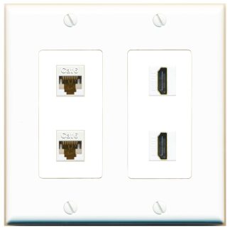 2 Gang Decora wall plate in White, with 2 Cat6, 2 HDMI jacks